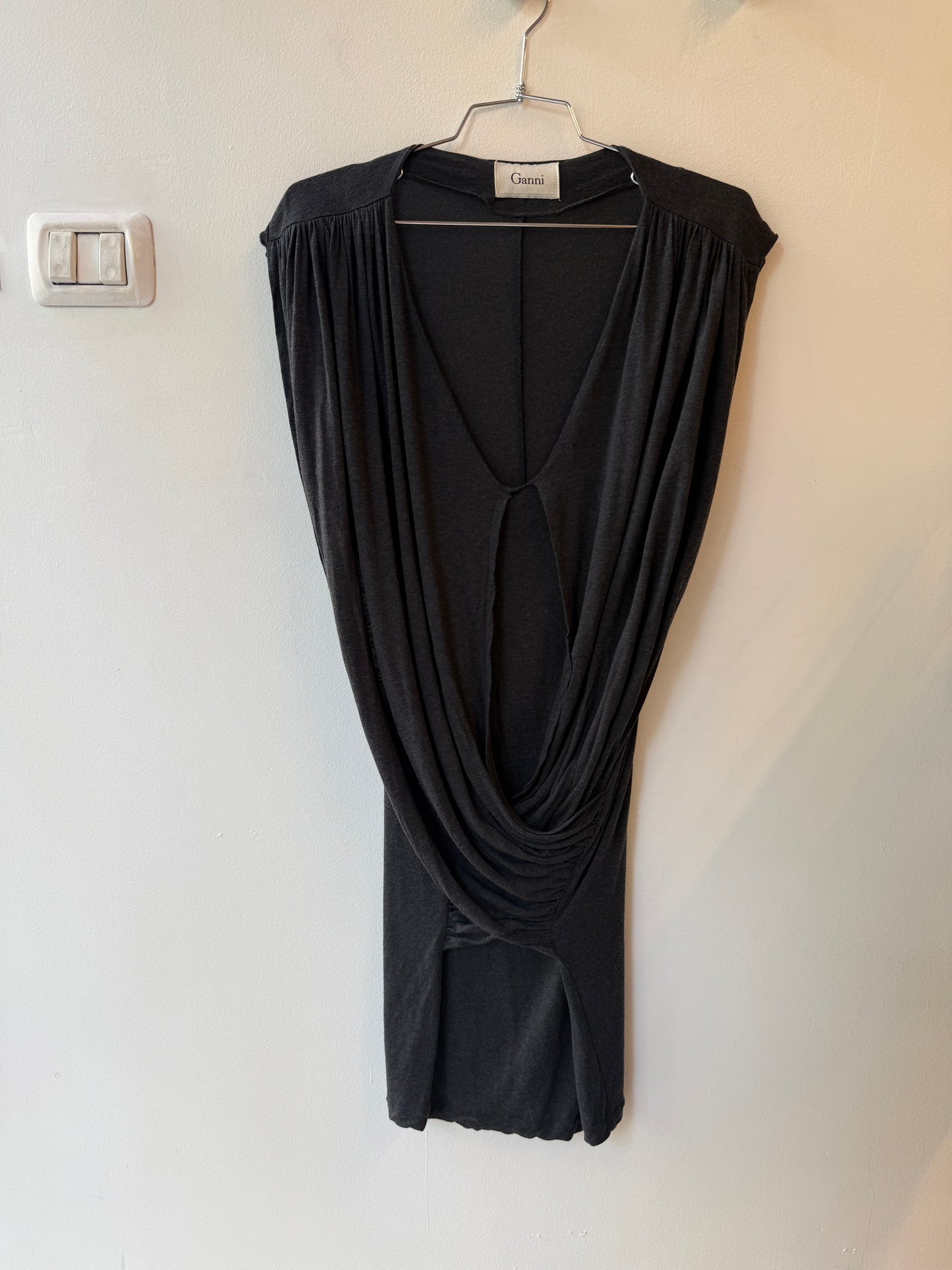 GANNI Black Draped Mini Dress
