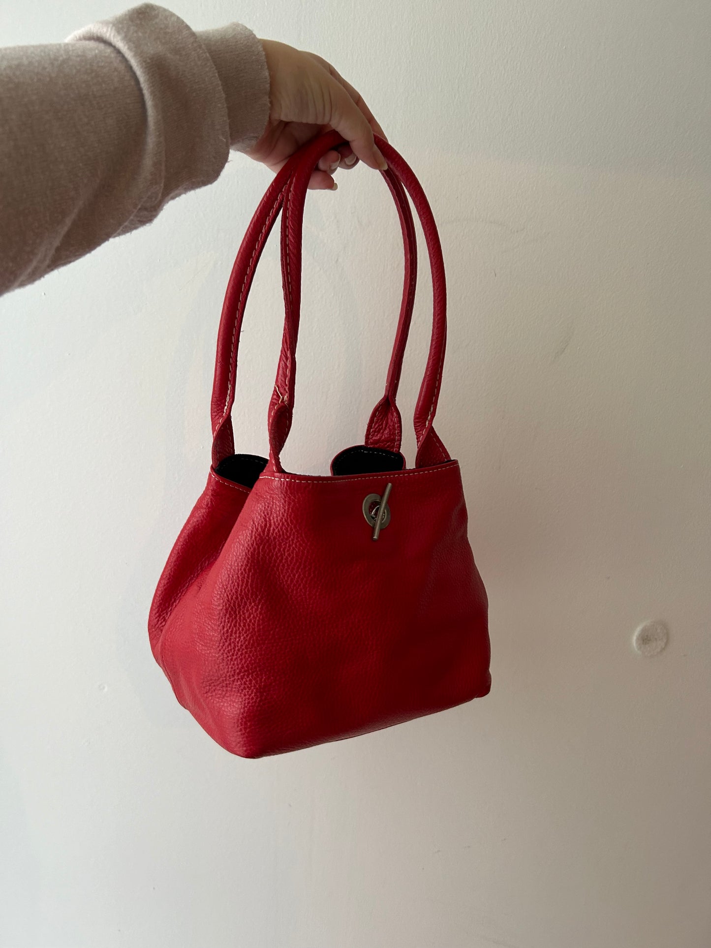 Red leather vintage bucket bag