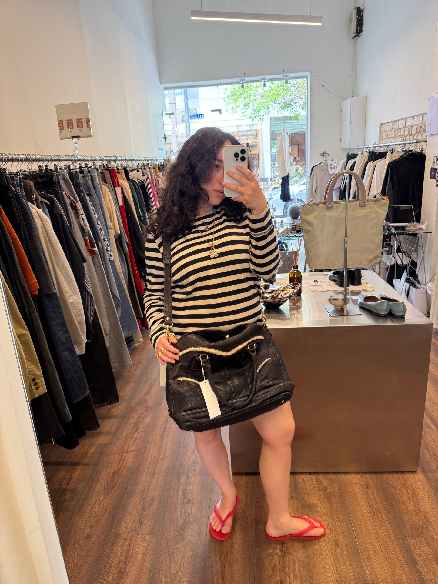 Aleanto Shearling Leather 2-Way Bag