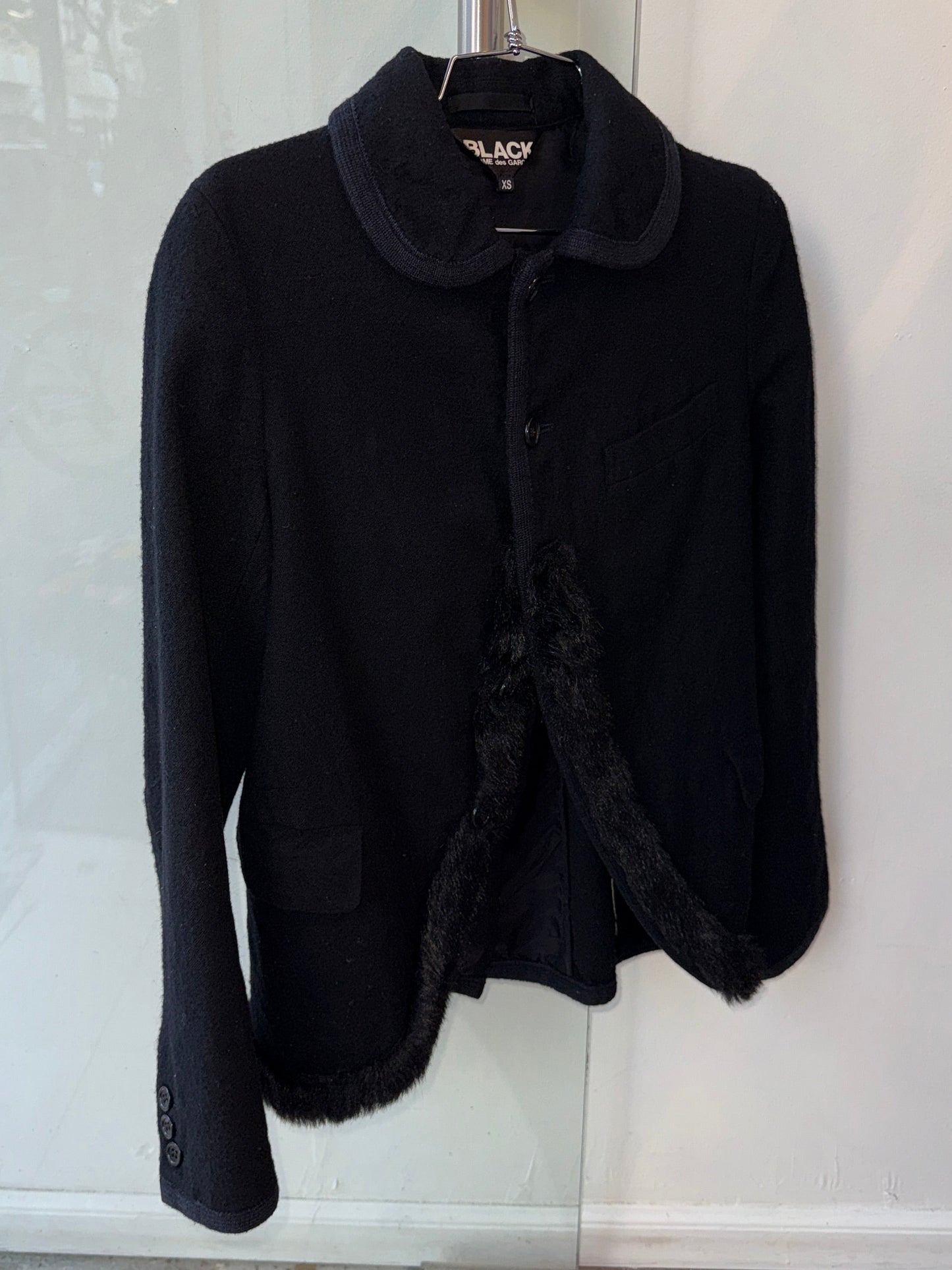 BLACK Comme des Garçons Wool Jacket with Faux Fur