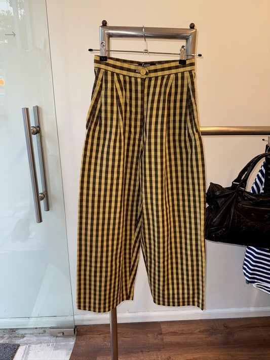 Issey Miyake Yellow & Black Plaid Wool Trousers