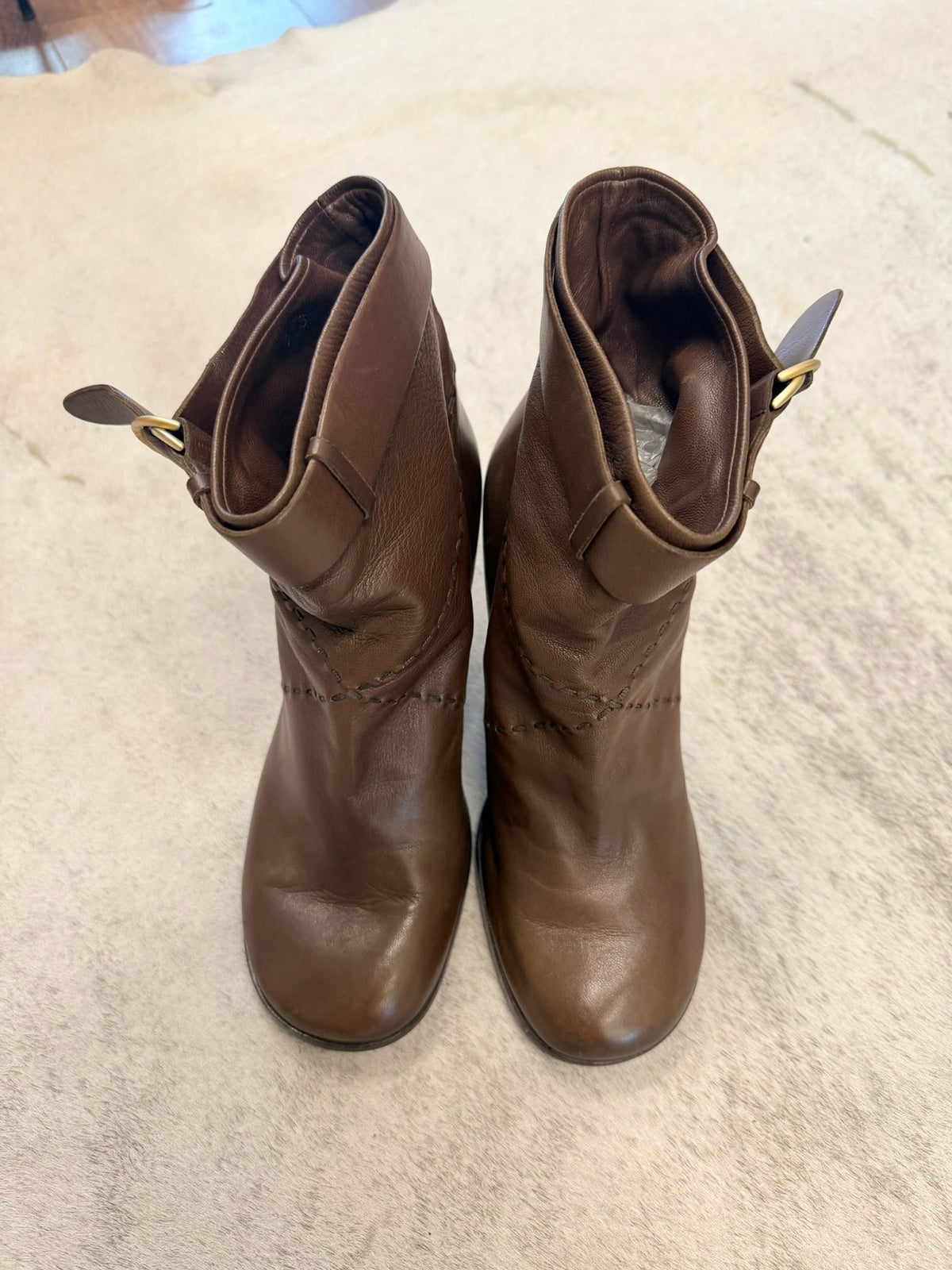 Chanel Leather Buckle Strap Ankle Boots 38.5 EU