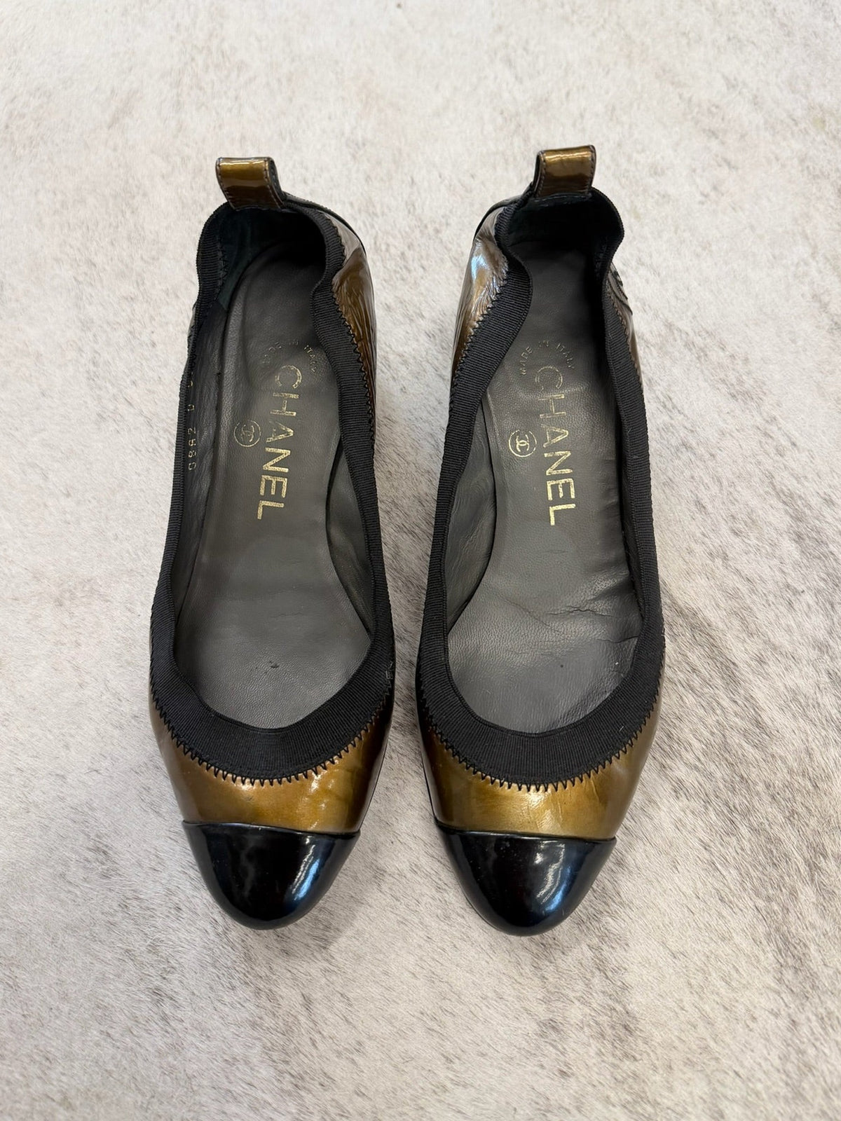 Chanel Patent Leather Cap Toe Block Heel Pumps 37 EU