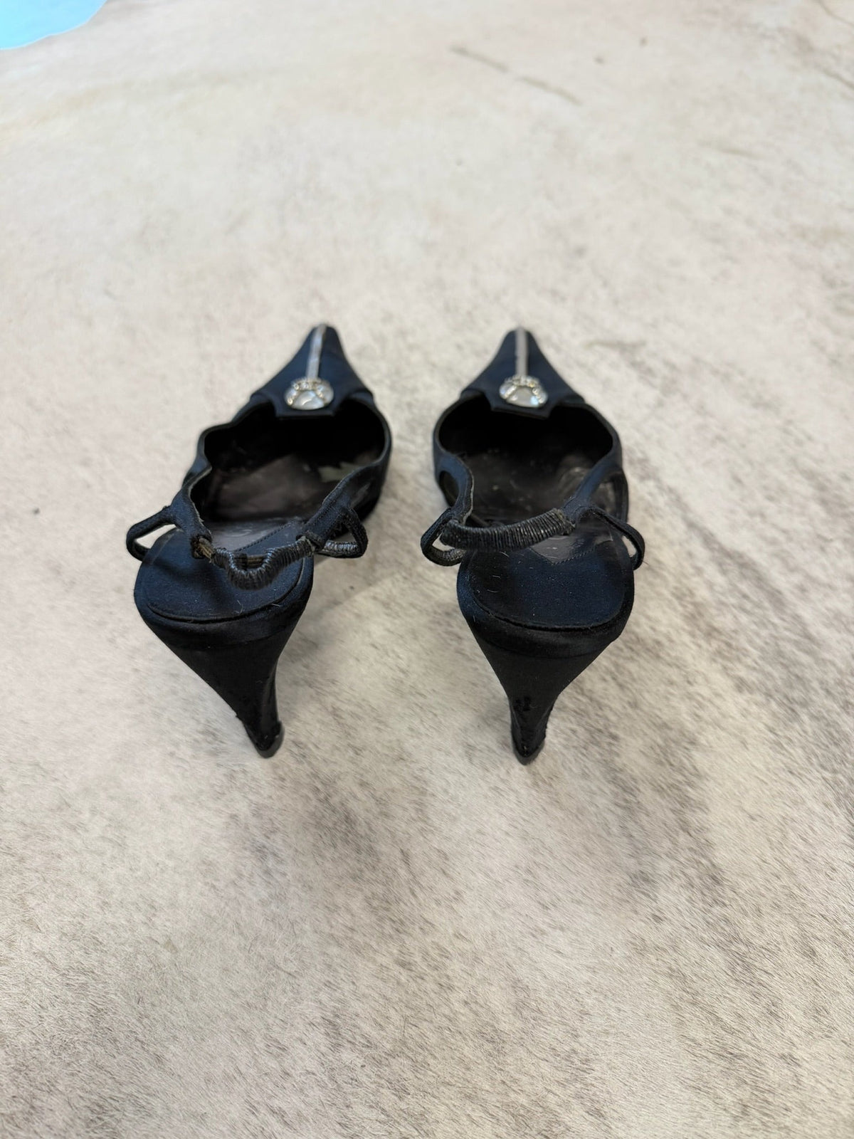 Chanel Satin CC Rhinestone Slingback Pumps 36 EU