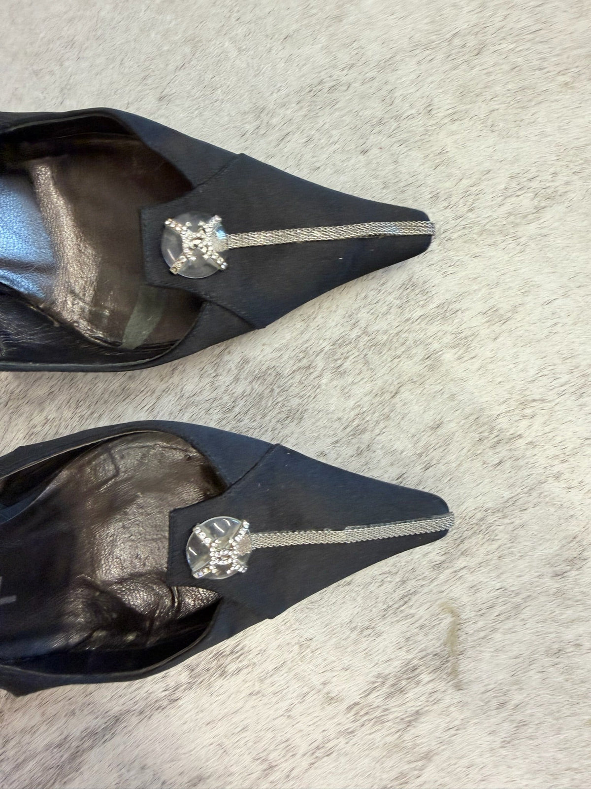Chanel Satin CC Rhinestone Slingback Pumps 36 EU