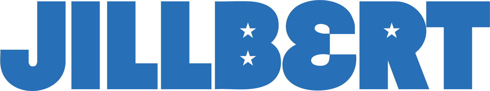 Blue 'JILLBERT' logo with stars on a white background
