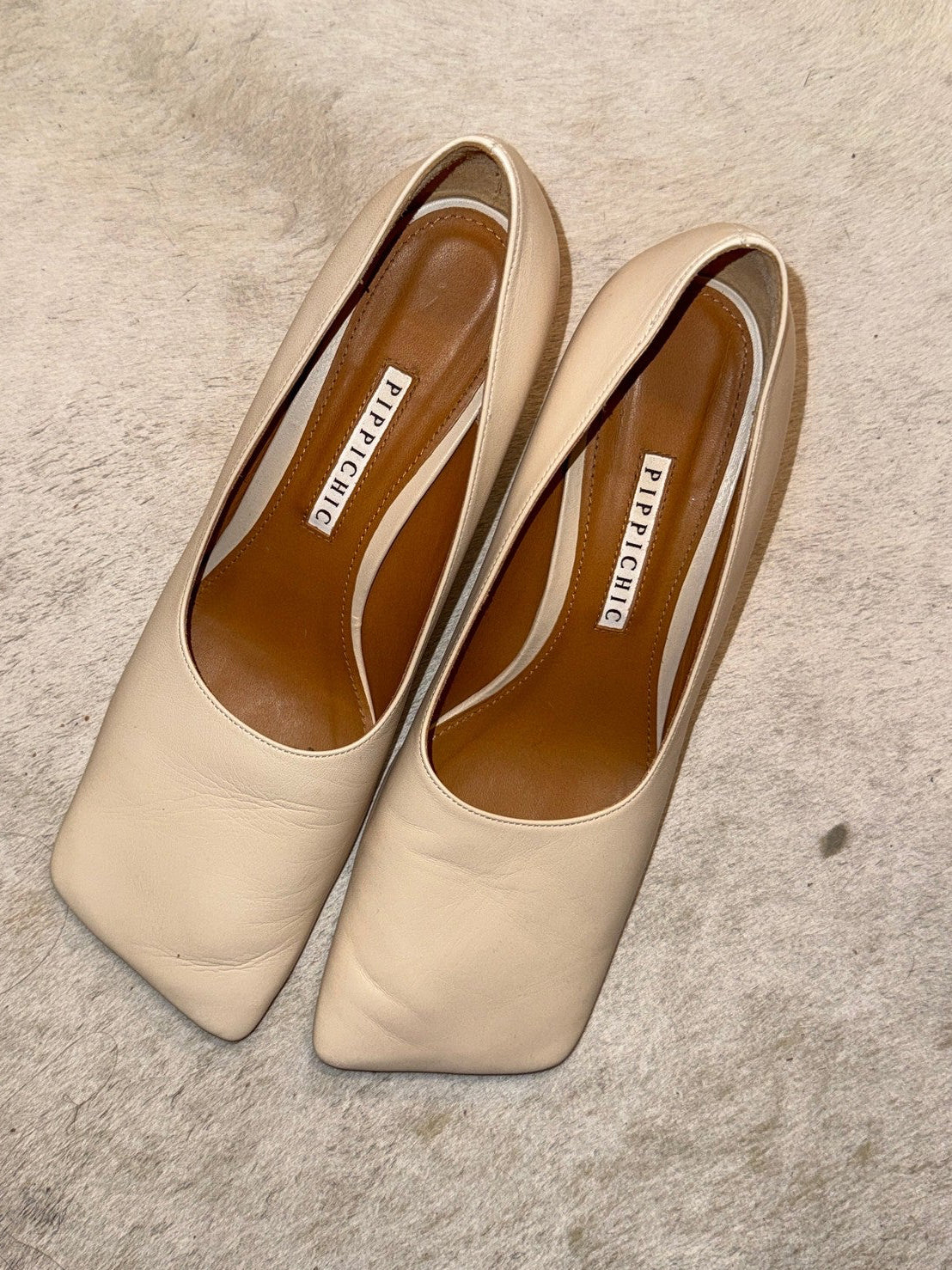 Pippichic Square Toe Leather Pumps 37.5-38 EU