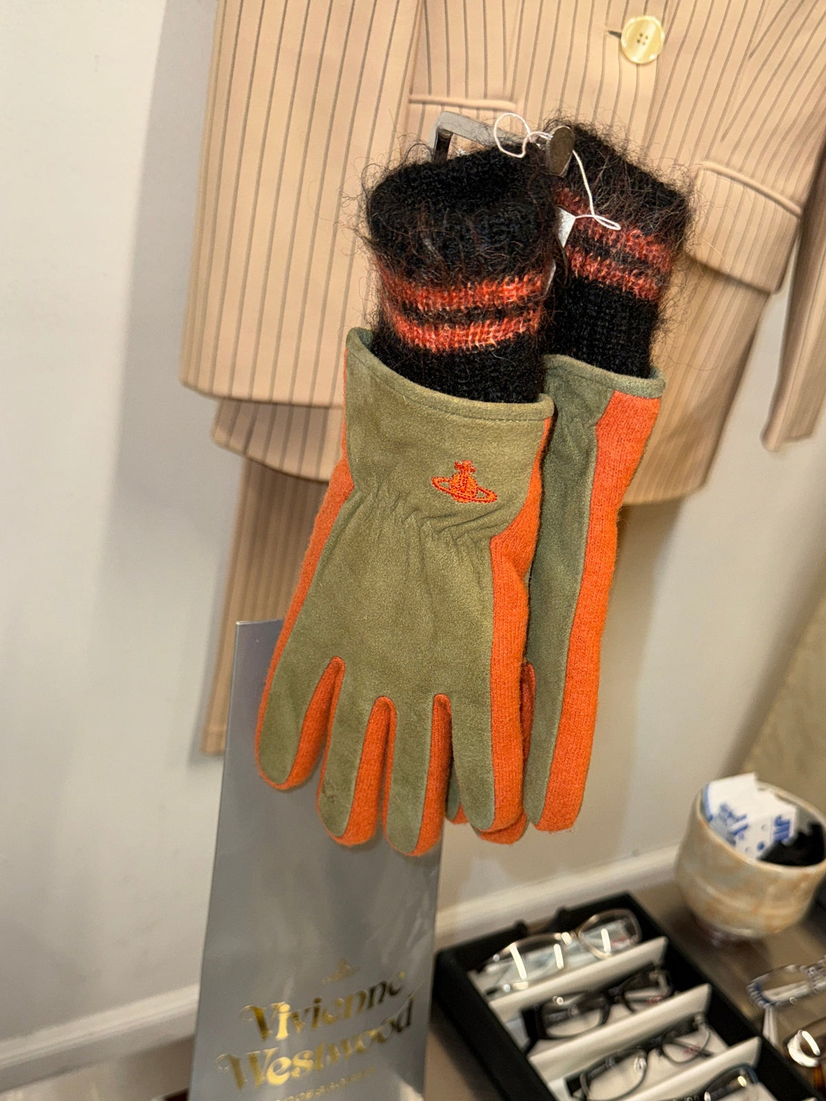 Vivienne Westwood Orb Suede Knit Gloves